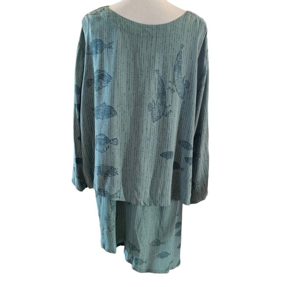 ENDLESS KNOT ART Green Fish Layered 2 Pc Asymmetrical Sleeveless & Jacket Tunic - Picture 2 of 6